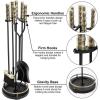 imageAMAGABELI GARDEN ampamp HOME Fireplace Tools Set 5 Pcs Wrought Iron Indoor with Stand for Fire Place Kit Holder Wood Stove Hearth Accessories Chimney Fire Pit Tongs Shovel Brush Poker Fireset Outdoor BrassBlack Gold
