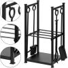 imageAMAGABELI GARDEN ampamp HOME Firewood Rack Indoor with Fireplace Tools Set Log Holder Wood Rack Outdoor Log Rack Storage Tongs Poker Brush Shovel Bin Stacking Black Wrought Iron Accessories Kit