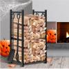 imageAMAGABELI GARDEN ampamp HOME Firewood Rack Indoor with Fireplace Tools Set Log Holder Wood Rack Outdoor Log Rack Storage Tongs Poker Brush Shovel Bin Stacking Black Wrought Iron Accessories Kit