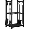 imageAMAGABELI GARDEN ampamp HOME Firewood Rack Indoor with Fireplace Tools Set Log Holder Wood Rack Outdoor Log Rack Storage Tongs Poker Brush Shovel Bin Stacking Black Wrought Iron Accessories Kit