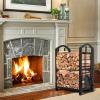 imageAMAGABELI GARDEN ampamp HOME Firewood Rack with Tools 5Piece Indoor Fireplace Wood Holders Log Holder Rack Lumber Storage Stacking Stove Wrought Iron Large Logs Fireplace Tools Set Black