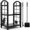 imageAMAGABELI GARDEN ampamp HOME Firewood Rack with Tools 5Piece Indoor Fireplace Wood Holders Log Holder Rack Lumber Storage Stacking Stove Wrought Iron Large Logs Fireplace Tools Set Black