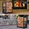 imageAMAGABELI GARDEN ampamp HOME Firewood Rack with Tools 5Piece Indoor Fireplace Wood Holders Log Holder Rack Lumber Storage Stacking Stove Wrought Iron Large Logs Fireplace Tools Set Black