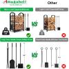 imageAMAGABELI GARDEN ampamp HOME Firewood Rack with Tools 5Piece Indoor Fireplace Wood Holders Log Holder Rack Lumber Storage Stacking Stove Wrought Iron Large Logs Fireplace Tools Set Black