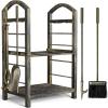 imageAMAGABELI GARDEN ampamp HOME Firewood Rack with Tools 5Piece Indoor Fireplace Wood Holders Outdoor Log Holder Rack Lumber Storage Stacking Stove Wrought Iron Large Logs Fireplace Tools Set BlackBronze