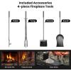 imageAMAGABELI GARDEN ampamp HOME Firewood Rack with Tools 5Piece Indoor Fireplace Wood Holders Outdoor Log Holder Rack Lumber Storage Stacking Stove Wrought Iron Large Logs Fireplace Tools Set BlackAntique silver