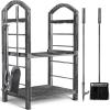 imageAMAGABELI GARDEN ampamp HOME Firewood Rack with Tools 5Piece Indoor Fireplace Wood Holders Outdoor Log Holder Rack Lumber Storage Stacking Stove Wrought Iron Large Logs Fireplace Tools Set BlackAntique silver