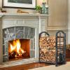 imageAMAGABELI GARDEN ampamp HOME Firewood Rack with Tools 5Piece Indoor Fireplace Wood Holders Outdoor Log Holder Rack Lumber Storage Stacking Stove Wrought Iron Large Logs Fireplace Tools Set BlackAntique silver