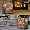 imageAMAGABELI GARDEN ampamp HOME Firewood Rack with Tools 5Piece Indoor Fireplace Wood Holders Outdoor Log Holder Rack Lumber Storage Stacking Stove Wrought Iron Large Logs Fireplace Tools Set BlackAntique silver