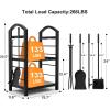 imageAMAGABELI GARDEN ampamp HOME Firewood Rack with Tools 5Piece Indoor Fireplace Wood Holders Outdoor Log Holder Rack Lumber Storage Stacking Stove Wrought Iron Large Logs Fireplace Tools Set Black