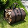 imageAMAGABELI GARDEN ampamp HOME Large Canvas Log Tote Bag Carrier Indoor Fireplace Firewood Holder Woodpile Rack Fire Wood Carriers Carrying For Outdoor Tubular Birchwood Stand By Hearth Stove Tools SetDark Brown