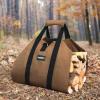 imageAMAGABELI GARDEN ampamp HOME Large Canvas Log Tote Bag Carrier Indoor Fireplace Firewood Holder Woodpile Rack Fire Wood Carriers Carrying For Outdoor Tubular Birchwood Stand By Hearth Stove Tools SetBrown