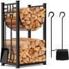 imageAMAGABELI GARDEN ampamp HOME 316in Large Firewood Rack Fireplace Tools Set Wood Holder Indoor log Rack With Tools Tall for Wood Stove Firepit Campfire Storage Stacking Wrought Iron Accessories Outdoor