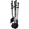 imageAMAGABELI GARDEN ampamp HOME 5 Pcs Fireplace Tools Brass Handles Wrought Iron Set Holder Indoor Outdoor Fireset Fire Pit Stand Rustic Tongs Shovel Brush Chimney Poker Wood Stove Hearth Accessories Kit LrgBlack
