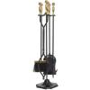 imageAMAGABELI GARDEN ampamp HOME 5 Pcs Fireplace Tools Brass Handles Wrought Iron Set Holder Indoor Outdoor Fireset Fire Pit Stand Rustic Tongs Shovel Brush Chimney Poker Wood Stove Hearth Accessories Kit LrgGolden