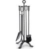 imageAMAGABELI GARDEN ampamp HOME 5 Pieces Fireplace Tools Set Indoor Wrought Iron Fire Place Pit Large Poker Wood Stove Log Firewood Tongs Holder with Handles Modern Black Outdoor Accessories KitPewter