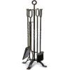 imageAMAGABELI GARDEN ampamp HOME 5 Pieces Fireplace Tools Set Indoor Wrought Iron Fire Place Pit Large Poker Wood Stove Log Firewood Tongs Holder with Handles Modern Black Outdoor Accessories KitGold