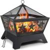 imageAMAGABELI GARDEN ampamp HOME Fire Pit Outdoor for Outside Firepit Bowl Wood Burning 24in Square with Fireplace Fire Poker Spark Screen Mesh Cover for Yard Bonfire Camping Mesh Lid Rustproof Bronze