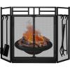 imageAMAGABELI GARDEN ampamp HOME Fireplace Screen with Door and Tools Set 48quot W x 32quot H 3 Panel Folding Large Fire Screen Cover Indoor Decorative Metal Mesh Wrought Iron Spark Guard Black Poker Shovel BroomBlack