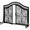 imageAMAGABELI GARDEN ampamp HOME Fireplace Screen with Doors Large Flat Guard Fire Screens Outdoor Metal Furnace Fireguards Mesh Solid Wrought Iron Fire Place Panels Wood Burning Stove Accessories Black
