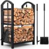 imageAMAGABELI GARDEN ampamp HOME Firewood Rack with Tools 5Piece Indoor Fireplace Wood Holders Log Holder Rack Lumber Storage Stacking Stove Wrought Iron Large Logs Fireplace Tools Set Black