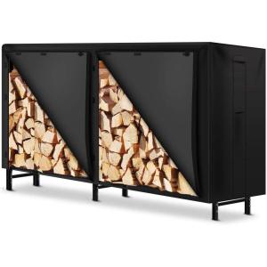 imageAMAGABELI GARDEN ampamp HOME 4ft Firewood Log Rack Cover Outdoor Heavy Duty wood rack cover Waterproof Fire Wood Storage Covers 600D Oxford Fabric Fireplace Logs Holder Cover Black8ft