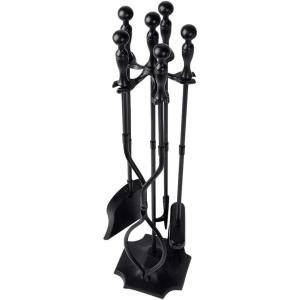 imageAMAGABELI GARDEN ampamp HOME 5 Pcs Fireplace Tools Brass Handles Wrought Iron Set Holder Indoor Outdoor Fireset Fire Pit Stand Rustic Tongs Shovel Brush Chimney Poker Wood Stove Hearth Accessories Kit LrgBlack