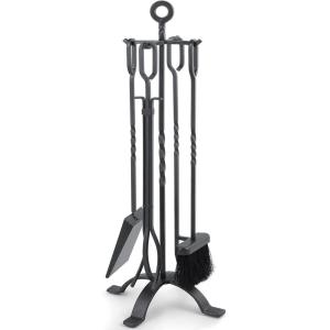 imageAMAGABELI GARDEN ampamp HOME 5 Pieces Fireplace Tools Set Indoor Wrought Iron Fire Place Pit Large Poker Wood Stove Log Firewood Tongs Holder with Handles Modern Black Outdoor Accessories KitPewter