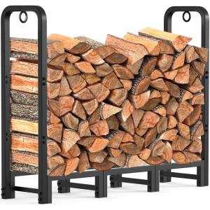 imageAMAGABELI GARDEN ampamp HOME 8ft Firewood Log Rack Outdoor Indoor Log Holder Fireplace Heavy Duty Wood Holder Stacker Patio Pit Storage Steel Tubular Pile Rack Tool Accessories Black4ft