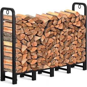 imageAMAGABELI GARDEN ampamp HOME 8ft Firewood Log Rack Outdoor Indoor Log Holder Fireplace Heavy Duty Wood Holder Stacker Patio Pit Storage Steel Tubular Pile Rack Tool Accessories Black5ft