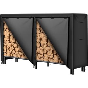 imageAMAGABELI GARDEN ampamp HOME 8ft Firewood Rack Outdoor with Cover Combo Set Indoor Heavy Duty Wood Storage Log Racks Holder Fireplace Stacker Pit for Patio Steel Tubular Wood Pile Black6ft