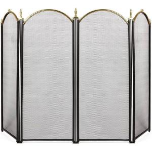 imageAMAGABELI GARDEN ampamp HOME Decorative Gold Fireplace Screen 4 Panel Folding Ornate Wrought Iron Black Metal Fire Place Free Standing Gate Large Mesh Solid Steel Spark Guard Cover Outdoor Accessories