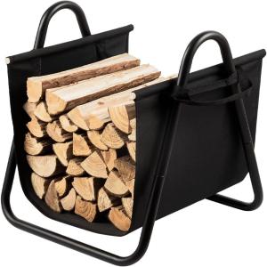 imageAMAGABELI GARDEN ampamp HOME Fireplace Log Holder with Canvas Firewood Rack Indoor Tote Carrier Metal Wood Rack Black Firewood Holders Storage Heavy Duty Logs Stacker Basket with Handles Kindling
