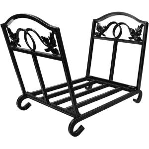 imageAMAGABELI GARDEN ampamp HOME Fireplace Log Holders Firewood Rack Holder Indoor Heavy Duty Foldable Wrought Iron with Leaves Design and Raised Arched Feet Wood Rack for fire wood Black