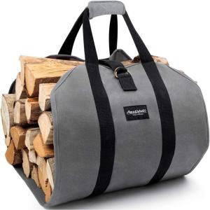 imageAMAGABELI GARDEN ampamp HOME Large Canvas Log Tote Bag Carrier Indoor Fireplace Firewood Holder Woodpile Rack Fire Wood Carriers Carrying For Outdoor Tubular Birchwood Stand By Hearth Stove Tools SetGray