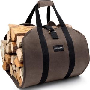 imageAMAGABELI GARDEN ampamp HOME Large Canvas Log Tote Bag Carrier Indoor Fireplace Firewood Holder Woodpile Rack Fire Wood Carriers Carrying For Outdoor Tubular Birchwood Stand By Hearth Stove Tools SetDark Brown