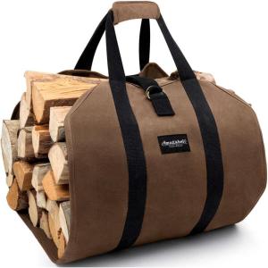 imageAMAGABELI GARDEN ampamp HOME Large Canvas Log Tote Bag Carrier Indoor Fireplace Firewood Holder Woodpile Rack Fire Wood Carriers Carrying For Outdoor Tubular Birchwood Stand By Hearth Stove Tools SetBrown