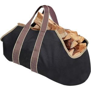 imageAMAGABELI GARDEN ampamp HOME Large Canvas Log Tote Bag Carrier Indoor Fireplace Firewood Holder Woodpile Rack Fire Wood Carriers Carrying For Outdoor Tubular Birchwood Stand By Hearth Stove Tools SetBlack