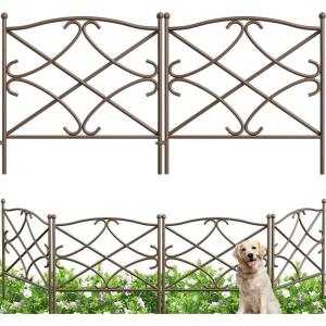 imageAMAGABELI GARDEN ampamp HOME 5 Panels Decorative Garden Fences and Borders for Dogs 24inH10ftL No Dig Metal Fence Panel Garden Edging Border Fence For Animal Barrier Fencing for Flower Beds Yard PatioBrown