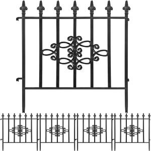 imageAMAGABELI GARDEN ampamp HOME 5 Panels Decorative Garden Fences and Borders for Dogs 32inH10ftL No Dig Metal Fence Panel Garden Edging Fence for Animal Barrier Fencing for Flower Beds Yard Patio BlackArrow Grid 11ft x 27in Black