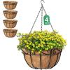 imageAMAGABELI GARDEN ampamp HOME 4 Pack 14 Inch Plant Hanging Baskets Metal for Flowers Round Outdoor Hanging Pots Holder Hanger Metal with Coco Liner Chain Large Artificial Plants Decoration Black Basket14Black