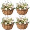 imageAMAGABELI GARDEN ampamp HOME 4 Pack 14 Inch Plant Hanging Baskets Metal for Flowers Round Outdoor Hanging Pots Holder Hanger Metal with Coco Liner Chain Large Artificial Plants Decoration Black Basket14Black