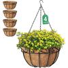 imageAMAGABELI GARDEN ampamp HOME 4 Pack 14 Inch Plant Hanging Baskets Metal for Flowers Round Outdoor Hanging Pots Holder Hanger Metal with Coco Liner Chain Large Artificial Plants Decoration Black Basket14Black