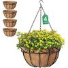 imageAMAGABELI GARDEN ampamp HOME 4 Pack 14 Inch Plant Hanging Baskets Metal for Flowers Round Outdoor Hanging Pots Holder Hanger Metal with Coco Liner Chain Large Artificial Plants Decoration Black Basket14Black