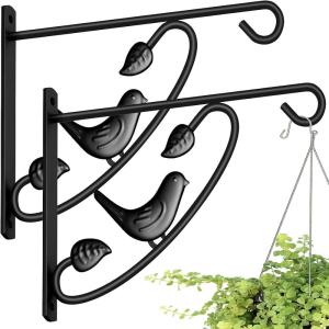 imageAMAGABELI GARDEN ampamp HOME 2 Pack 12 inch Hanging Brackets for Plants Outdoor Hangers Hanging Planter Hooks Lanterns Plant Hooks Hangers Hanging Basket Brackets Bird Feeder Bracket with Screws BG1511Black