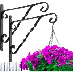 imageAMAGABELI GARDEN ampamp HOME 4 Pack Hanging Plants Bracket 12quot Outdoor Hanger Planter Hooks Flower Baskets Pot Bird Feeder Lanterns Hanger Garden for Wall Fence Screw Mount Arm Metal Black BG154Black