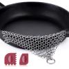 imageAmagabeli Stainless Steel Cast Iron Cleaner with Durable Plastic Pan Grill Scrapers 8x6 316L Chainmail Scrubber Cookware Accessories Skillet Scraper Pot Grill Brush Cleaning Tools Set