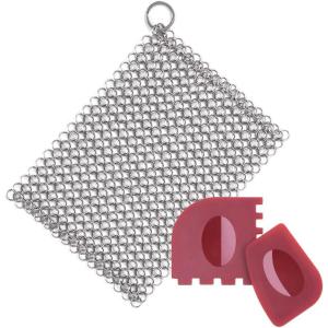 imageAmagabeli Stainless Steel Cast Iron Cleaner with Durable Plastic Pan Grill Scrapers 8x6 316L Chainmail Scrubber Cookware Accessories Skillet Scraper Pot Grill Brush Cleaning Tools Set
