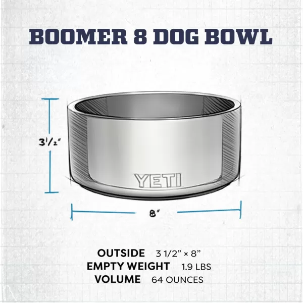 YETI Boomer 8, Stainless Steel, Non-Slip Dog Bowl, Holds 64 Ounces, Black