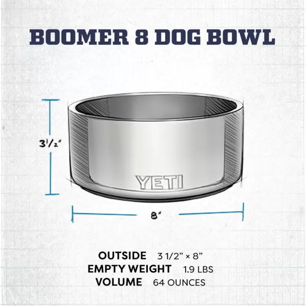 YETI Boomer 8, Stainless Steel, Non-Slip Dog Bowl, Holds 64 Ounces, Black